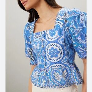 Farm Rio Blue Puff Sleeve Blouse, Medium